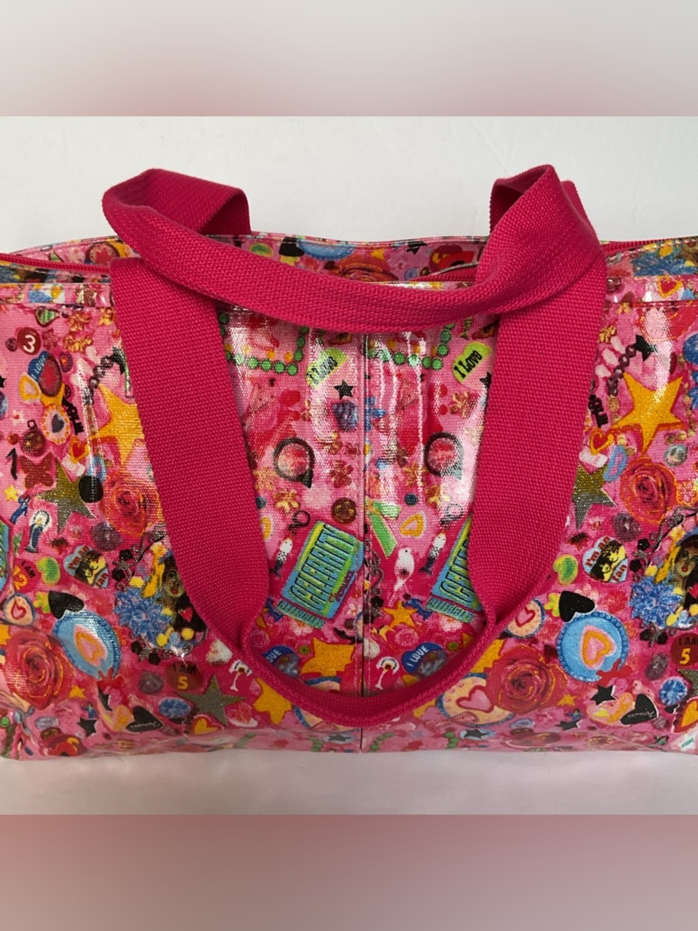 Fiorucci Vintage Y2K Vegan Pink Cartoon Print Tote Bag Purse Fuchsia Coachella - Picture 4 of 13